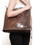 Damen Tasche echt.Leder, Leder Beuteltasche Taupe, Leder Shopper, Tote Bag Leder, Leder Beutel mit Ketten