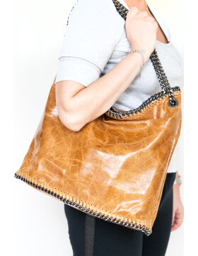 Damen Tasche echt.Leder, Leder Beuteltasche Taupe, Leder Shopper,Tote Bag Leder, Leder Beutel mit Ketten