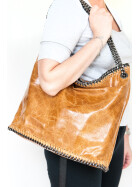 Damen Tasche echt.Leder, Leder Beuteltasche Taupe, Leder Shopper,Tote Bag Leder, Leder Beutel mit Ketten