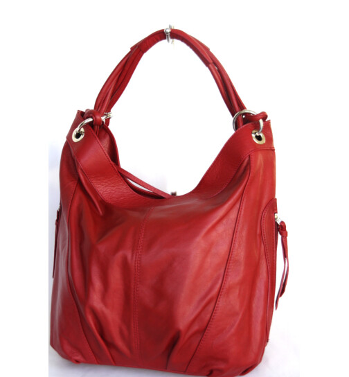 Damen Leder Tasche Shopper, Beuteltasche Rot italienische Handarbeit