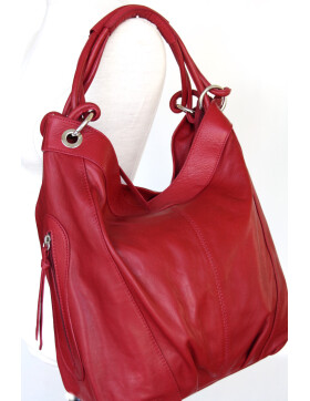 Damen Leder Tasche Shopper, Beuteltasche Rot italienische Handarbeit