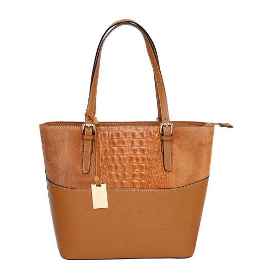 Damen Tasche Leder Cognac ,Shopper Henkeltasche Beutel Tote Bag