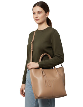 Damen Leder Shopper, Leder Tasche mit Schulterriemen, Leder Schultertasche Creme
