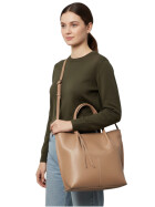 Damen Leder Shopper, Leder Tasche mit Schulterriemen, Leder Schultertasche Creme