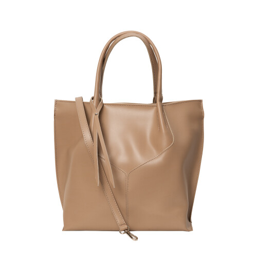 Damen Leder Shopper, Leder Tasche mit Schulterriemen, Leder Schultertasche Taupe