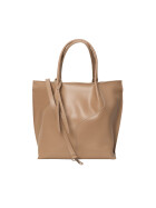 Damen Leder Shopper, Leder Tasche mit Schulterriemen, Leder Schultertasche Taupe