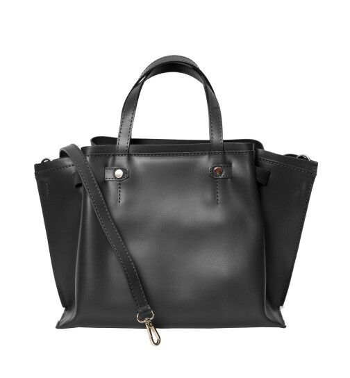Damen Ledertasche mittelgroß, Leder Tote Bag aus Hartleder mit Schulterriemen, Ledershopper Schwarz Schultertasche italienische Handarbeit