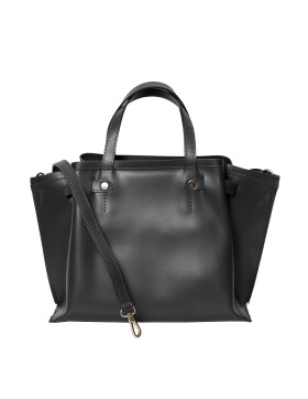 Damen Ledertasche mittelgroß, Leder Tote Bag aus Hartleder mit Schulterriemen, Ledershopper Schwarz Schultertasche italienische Handarbeit