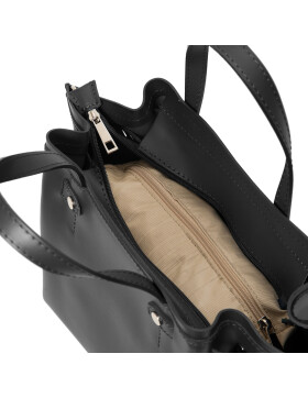 Damen Ledertasche mittelgroß, Leder Tote Bag aus Hartleder mit Schulterriemen, Ledershopper Schwarz Schultertasche italienische Handarbeit