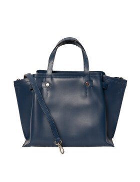 Damen Ledertasche mittelgroß, Leder Tote Bag aus Hartleder mit Schulterriemen, Ledershopper Dunkelblau Schultertasche italienische Handarbeit