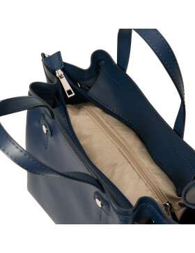 Damen Ledertasche mittelgroß, Leder Tote Bag aus Hartleder mit Schulterriemen, Ledershopper Dunkelblau Schultertasche italienische Handarbeit