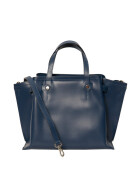 Damen Ledertasche mittelgroß, Leder Tote Bag aus Hartleder mit Schulterriemen, Ledershopper Dunkelblau Schultertasche italienische Handarbeit