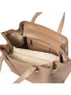 Damen Ledertasche mittelgroß, Leder Tote Bag aus Hartleder mit Schulterriemen, Ledershopper Taupe Schultertasche italienische Handarbeit