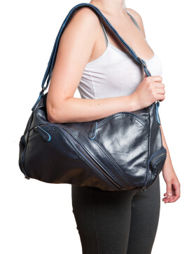 Damen Leder Tasche mit Schulterriemen, Schultertasche, Umh&auml;ngetasche College Tasche Blau