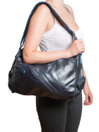 Damen Leder Tasche mit Schulterriemen, Schultertasche, Umh&auml;ngetasche College Tasche Blau