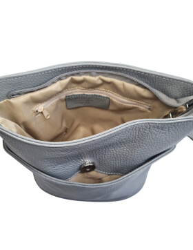 Damen Leder Tasche  grau, Schultertasche klein, Italienische Umhängetasche mit Henkel, Beuteltasche Leder, Lederbeutel Italienische Handarbeit