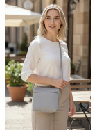 Damen Leder Tasche  grau, Schultertasche klein, Italienische Umhängetasche mit Henkel, Beuteltasche Leder, Lederbeutel Italienische Handarbeit