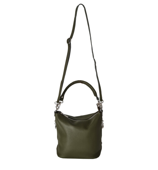 Damen Leder Tasche, Schultertasche klein, Italienische Umh&auml;ngetasche mit Henkel, Beuteltasche Leder, Lederbeutel Italienische Handarbeit Oliv