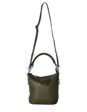 Damen Leder Tasche, Schultertasche klein, Italienische Umh&auml;ngetasche mit Henkel, Beuteltasche Leder, Lederbeutel Italienische Handarbeit Oliv