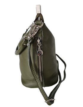 Damen Leder Tasche, Schultertasche klein, Italienische Umh&auml;ngetasche mit Henkel, Beuteltasche Leder, Lederbeutel Italienische Handarbeit Oliv