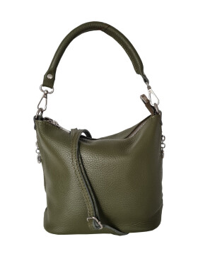 Damen Leder Tasche, Schultertasche klein, Italienische Umh&auml;ngetasche mit Henkel, Beuteltasche Leder, Lederbeutel Italienische Handarbeit Oliv