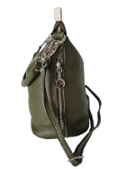Damen Leder Tasche, Schultertasche klein, Italienische Umh&auml;ngetasche mit Henkel, Beuteltasche Leder, Lederbeutel Italienische Handarbeit Oliv