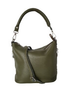 Damen Leder Tasche, Schultertasche klein, Italienische Umh&auml;ngetasche mit Henkel, Beuteltasche Leder, Lederbeutel Italienische Handarbeit Oliv