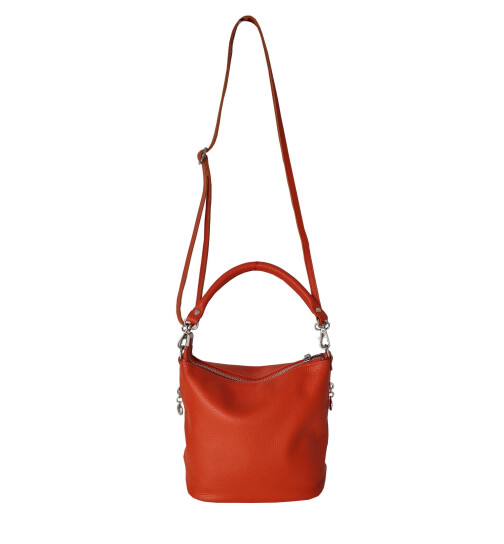Damen Leder Tasche  orange, Schultertasche klein, Italienische Umhängetasche mit Henkel, Beuteltasche Leder, Lederbeutel Italienische Handarbeit