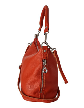 Damen Leder Tasche  orange, Schultertasche klein, Italienische Umhängetasche mit Henkel, Beuteltasche Leder, Lederbeutel Italienische Handarbeit