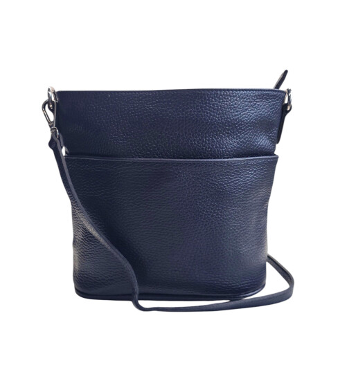 Damen Leder Tasche blau, Schultertasche klein, Italienische Umhängetasche mit Henkel, Beuteltasche Leder, Lederbeutel Italienische Handarbeit