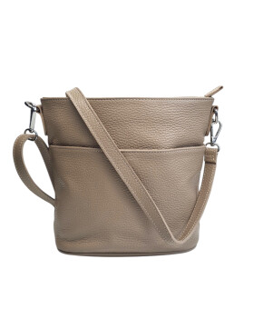 Damen Leder Tasche taupe, Schultertasche klein, Italienische Umhängetasche mit Henkel, Beuteltasche Leder, Lederbeutel Italienische Handarbeit