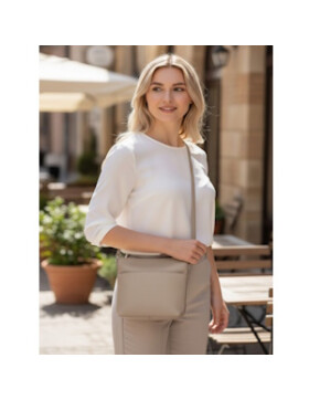 Damen Leder Tasche taupe, Schultertasche klein, Italienische Umhängetasche mit Henkel, Beuteltasche Leder, Lederbeutel Italienische Handarbeit