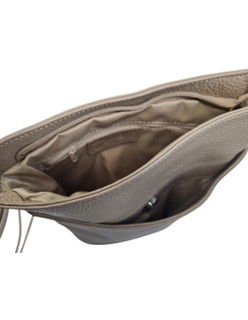Damen Leder Tasche taupe, Schultertasche klein, Italienische Umhängetasche mit Henkel, Beuteltasche Leder, Lederbeutel Italienische Handarbeit