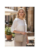 Damen Leder Tasche taupe, Schultertasche klein, Italienische Umhängetasche mit Henkel, Beuteltasche Leder, Lederbeutel Italienische Handarbeit
