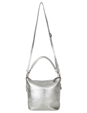 Damen Leder Tasche silber, Schultertasche klein, Italienische Umhängetasche mit Henkel, Beuteltasche Leder, Lederbeutel Italienische Handarbeit