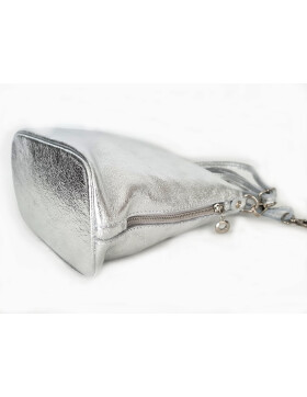 Damen Leder Tasche silber, Schultertasche klein, Italienische Umhängetasche mit Henkel, Beuteltasche Leder, Lederbeutel Italienische Handarbeit