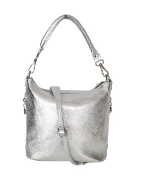 Damen Leder Tasche silber, Schultertasche klein, Italienische Umhängetasche mit Henkel, Beuteltasche Leder, Lederbeutel Italienische Handarbeit