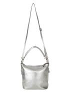 Damen Leder Tasche silber, Schultertasche klein, Italienische Umhängetasche mit Henkel, Beuteltasche Leder, Lederbeutel Italienische Handarbeit