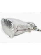 Damen Leder Tasche silber, Schultertasche klein, Italienische Umhängetasche mit Henkel, Beuteltasche Leder, Lederbeutel Italienische Handarbeit