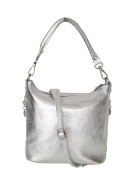 Damen Leder Tasche silber, Schultertasche klein, Italienische Umhängetasche mit Henkel, Beuteltasche Leder, Lederbeutel Italienische Handarbeit