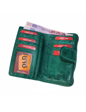 Old River, Leder Damen Geldbörse mittelgroß, Lederbörse Portemonnaie RFID Schutz Nappaleder  Vintage Seegrün