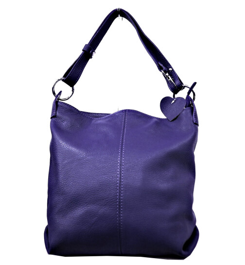 Damen Leder Tasche, Schultertasche klein, Italienische Umh&auml;ngetasche mit Henkel, Beuteltasche Leder, Lederbeutel Italienische Handarbeit Lila