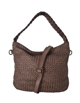 Damen Tasche Leder, Henkeltasche, Leder Schultertasche geflochten, Shopper Taupe