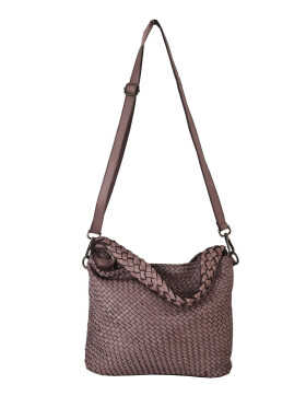 Damen Tasche Leder, Henkeltasche, Leder Schultertasche geflochten, Shopper Taupe