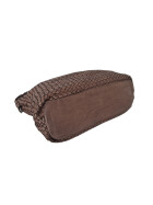Damen Tasche Leder, Henkeltasche, Leder Schultertasche geflochten, Shopper Taupe