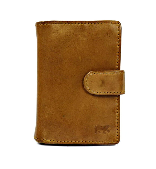 Bear Design Leder Herren Geldb&ouml;rse klein mit RFID Schutz, Lederb&ouml;rse Portemonnaie mit M&uuml;nzfach und Visitenh&uuml;llen CL 527 Hellcognac