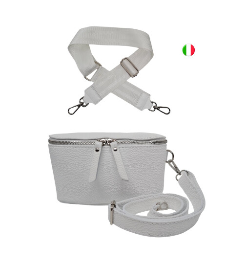 Damen Mode H&uuml;fttasche mit Gurt, Brusttasche mit bereitem Gurt, G&uuml;rteltasche,Crossbody Tasche, Umh&auml;ngetasche italienisches Echtleder Wei&szlig;