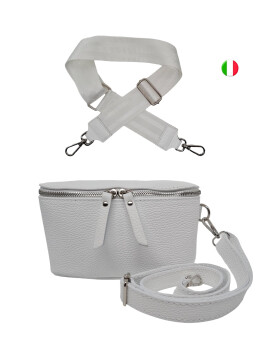 Damen Mode H&uuml;fttasche mit Gurt, Brusttasche mit bereitem Gurt, G&uuml;rteltasche,Crossbody Tasche, Umh&auml;ngetasche italienisches Echtleder Wei&szlig;