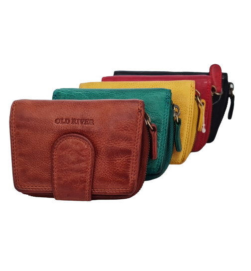 Old River Damen Leder Geldb&ouml;rse Klein, Damen Portemonnaie, Geldtasche mit Kartenf&auml;cher Z5025, gewaschenes echt Leder