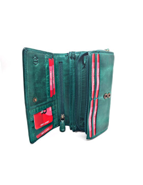 Leder Damen Geldbörse XXL, Lederbörse Portemonnaie Brieftasche Nappaleder mit Geldscheinfächer, Box Travel Organizer Seegrün